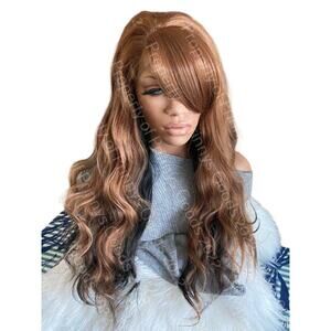 Synthetic Lace Front Wig Wave Long with/Bangs 27/30/1B 20" Hair Ready to ship